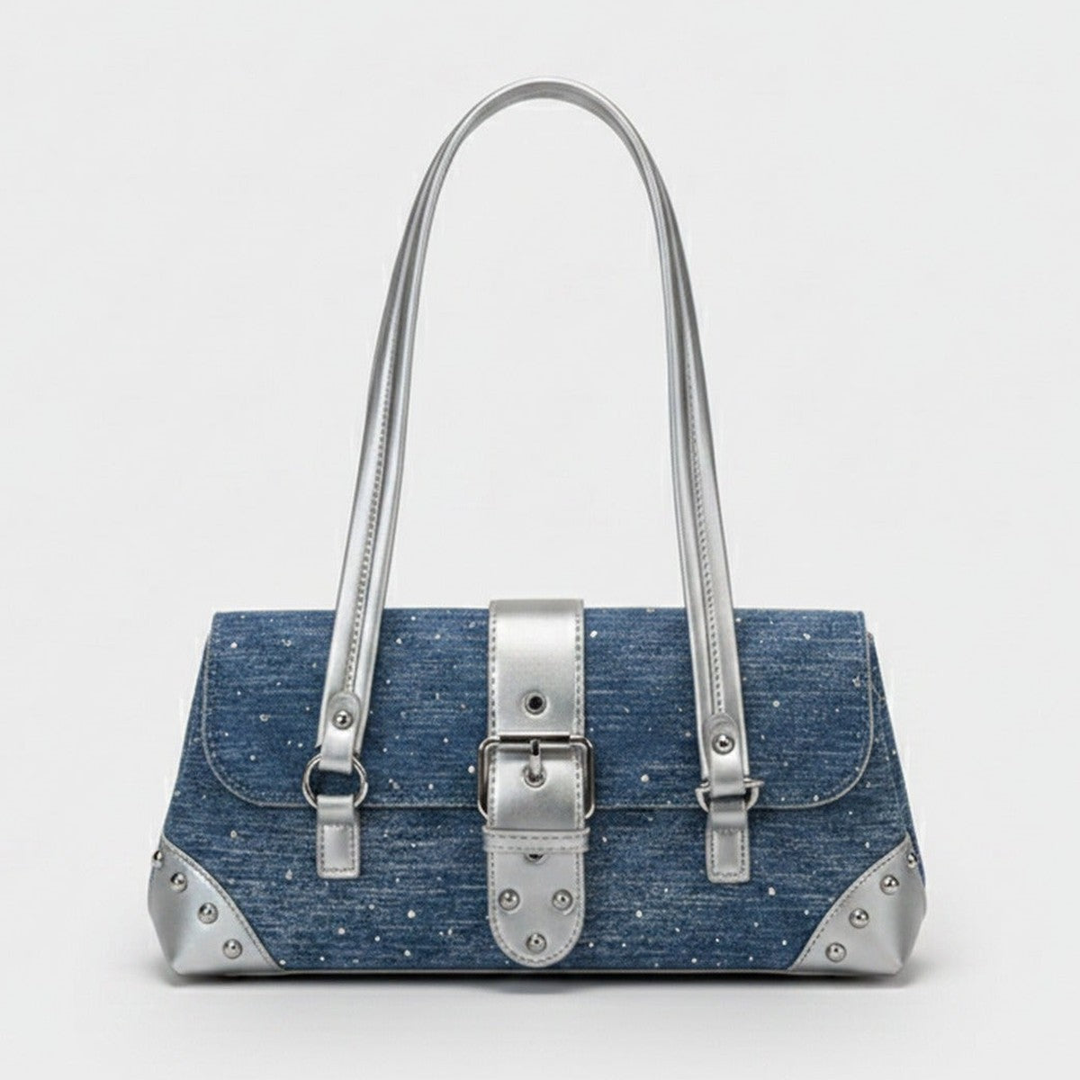 Silver Buckle Denim Shoulder Bag – apparel accessories (view 1)