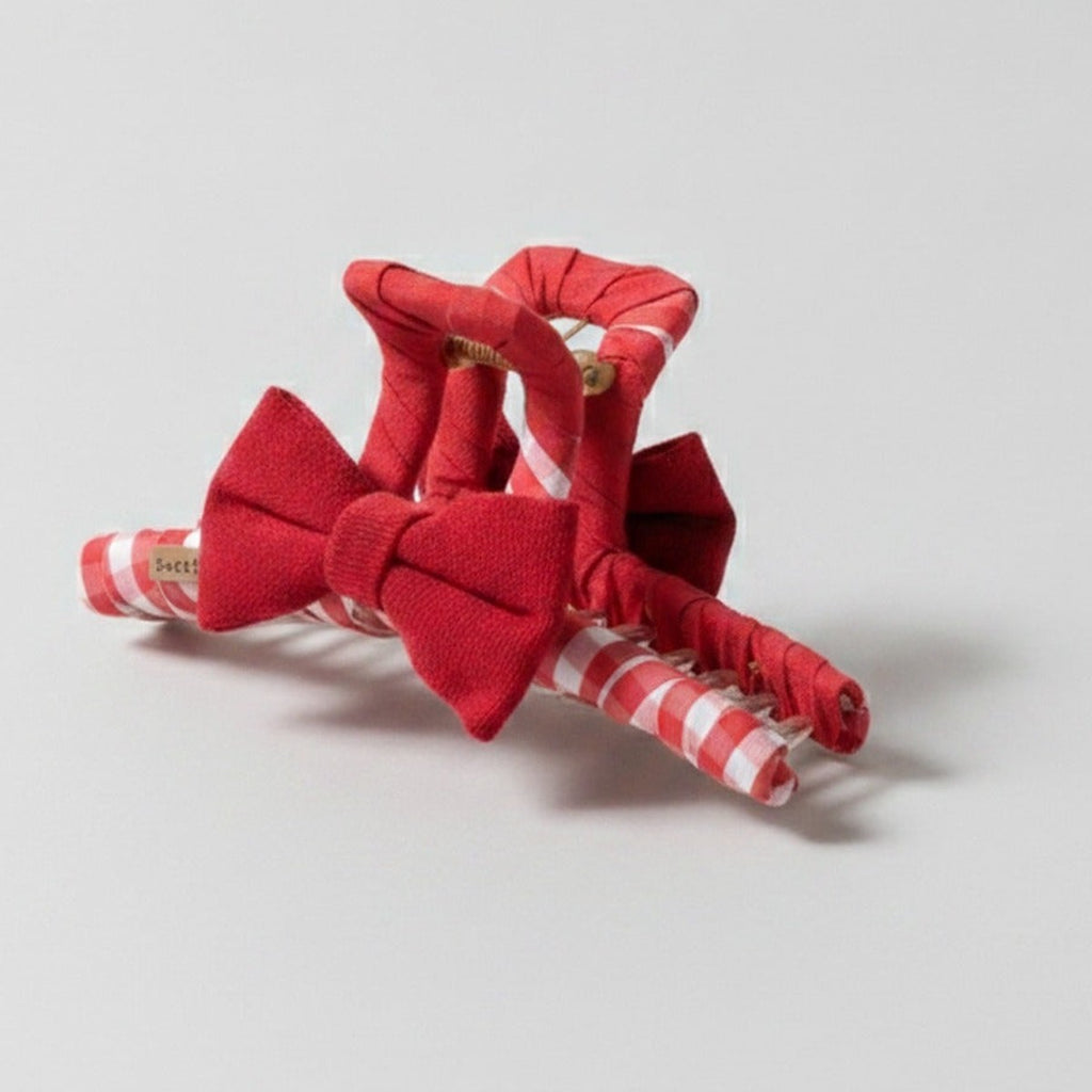 Red Gingham Hair Claw With Bow And Apple Charm – hair accessories (view 1)