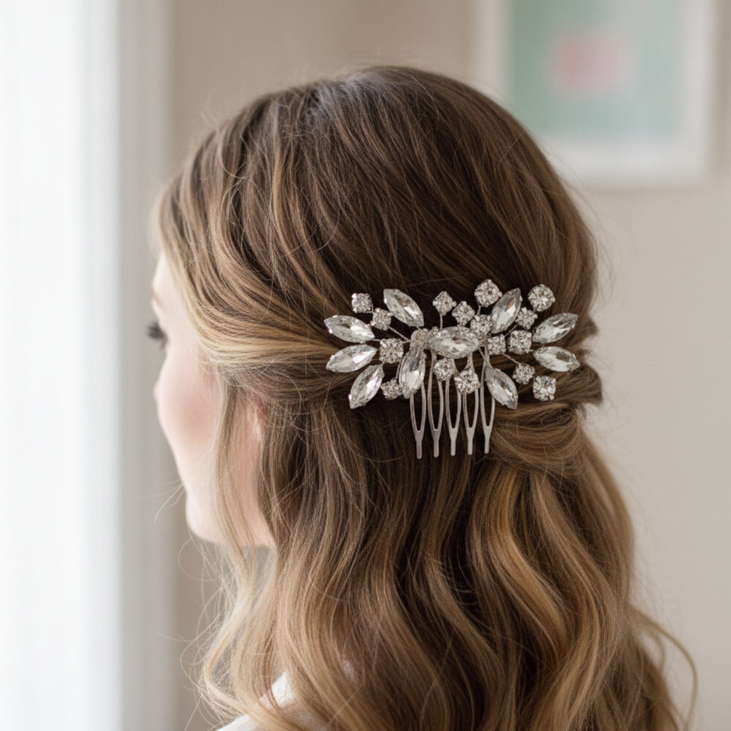 Crystallized Statement Hair Comb Silver
