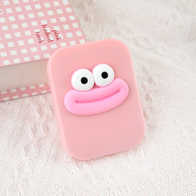 Cartoon folding plastic sausage mouth makeup mirror - Pink