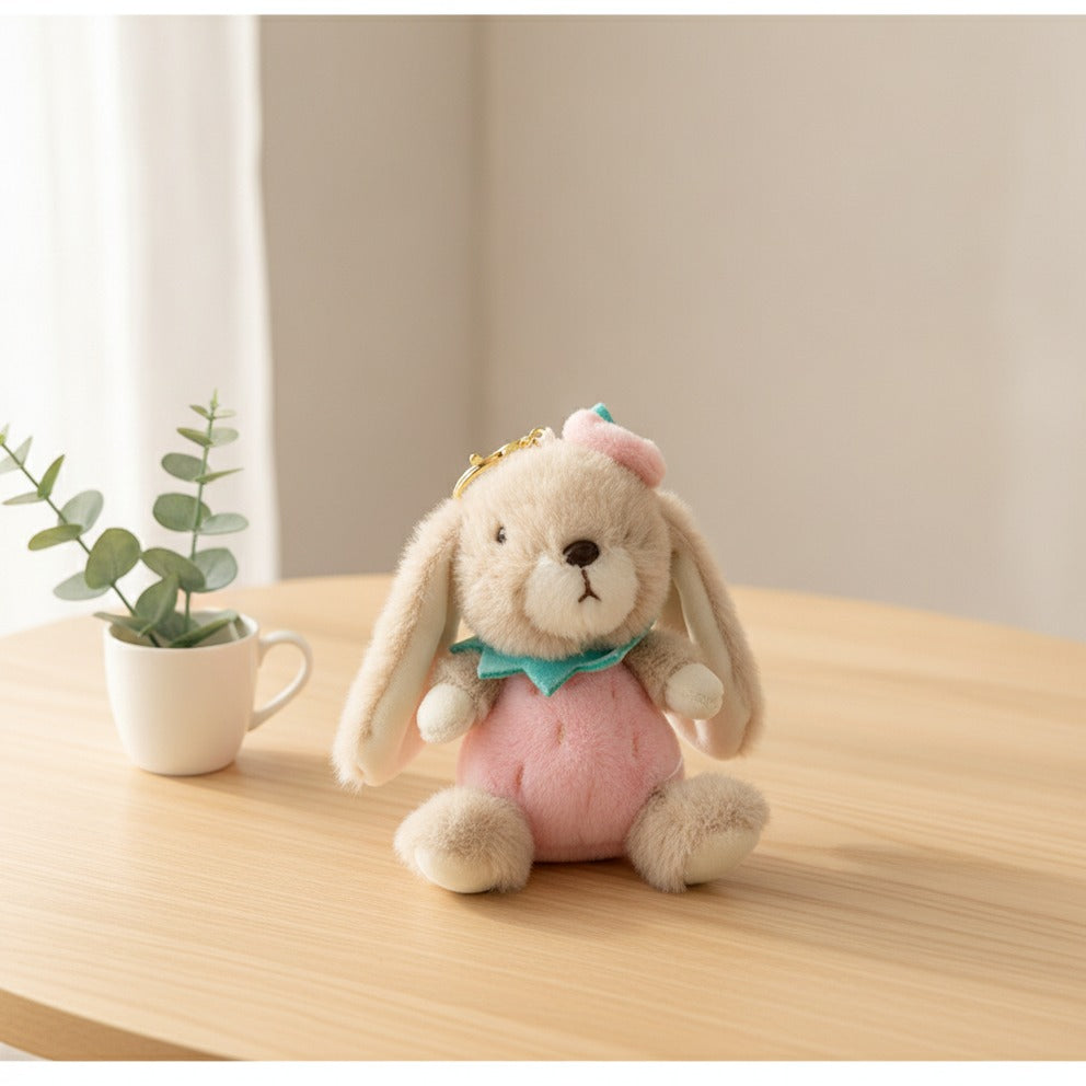 Fuzzy Bunny Charm Keychain - Pink