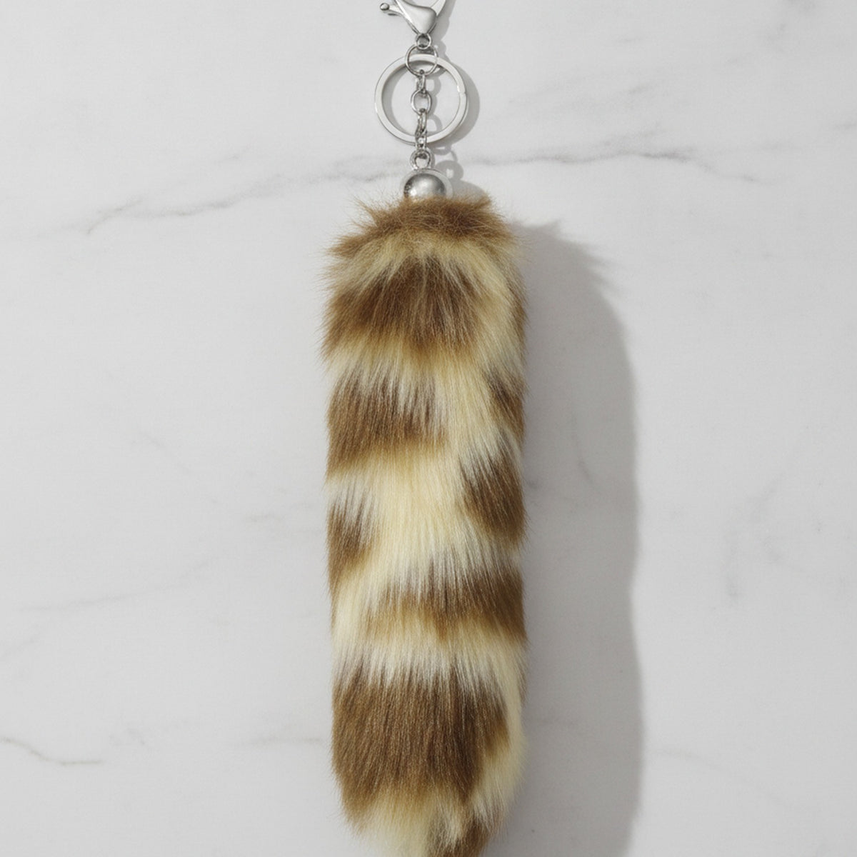 Fuzzy Striped Tail Bag Charm - Light Brown Stripe