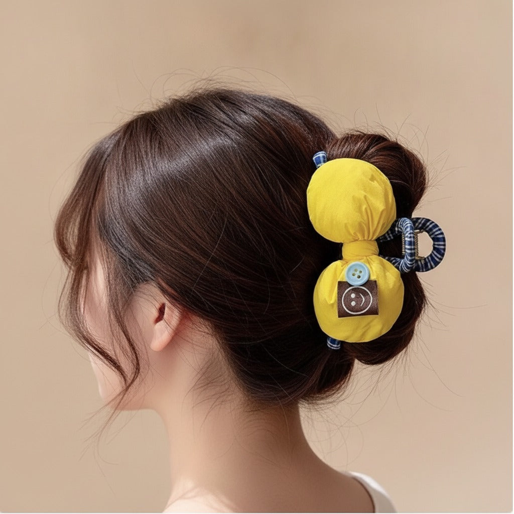 Puffy Bow Hair Claw - Golden Yellow