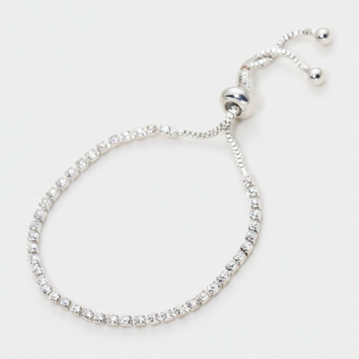Cubic Zirconia Adjustable Tennis Bracelet - Silver White Diamond – jewelry (view 1)