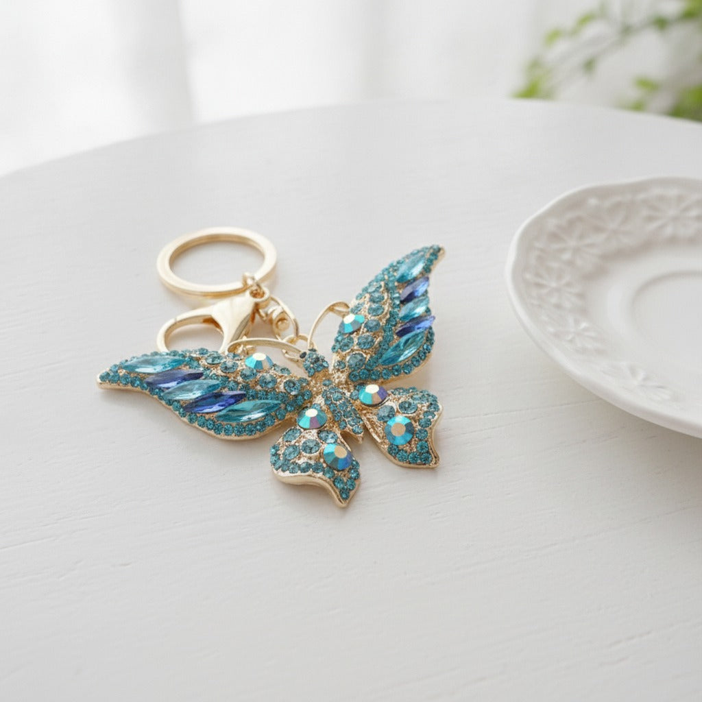 Sparkly Butterfly Charm Keychain - Blue