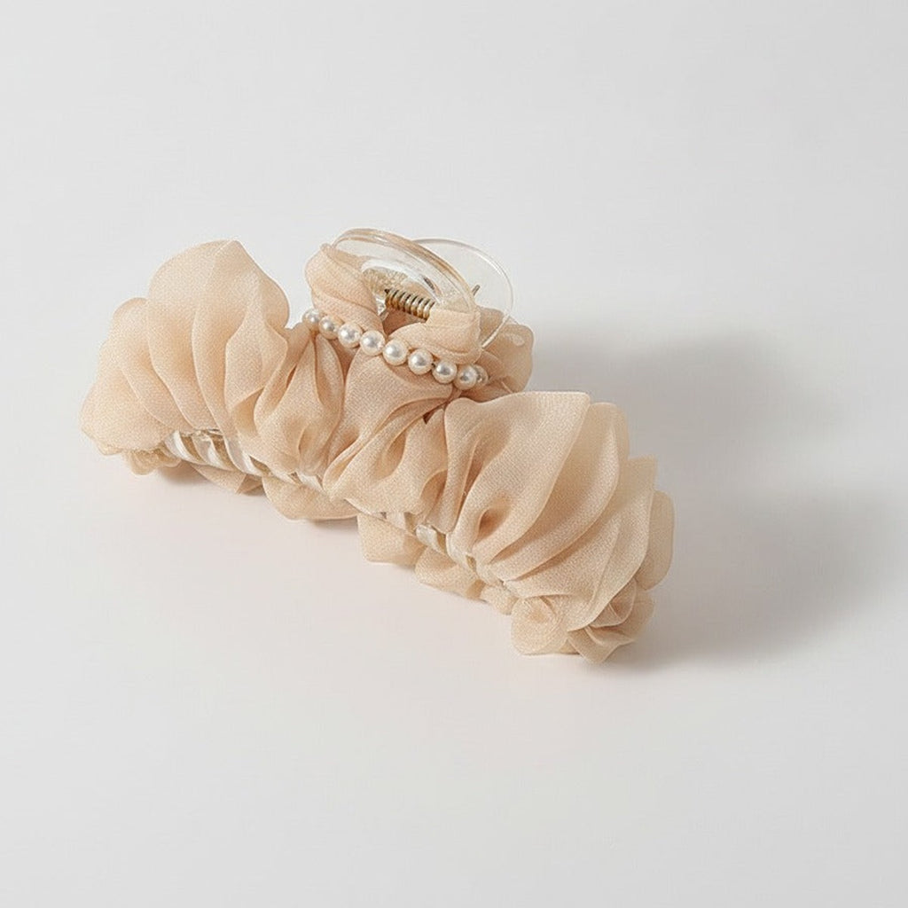 Ruched Satin Hair Claw - Cream