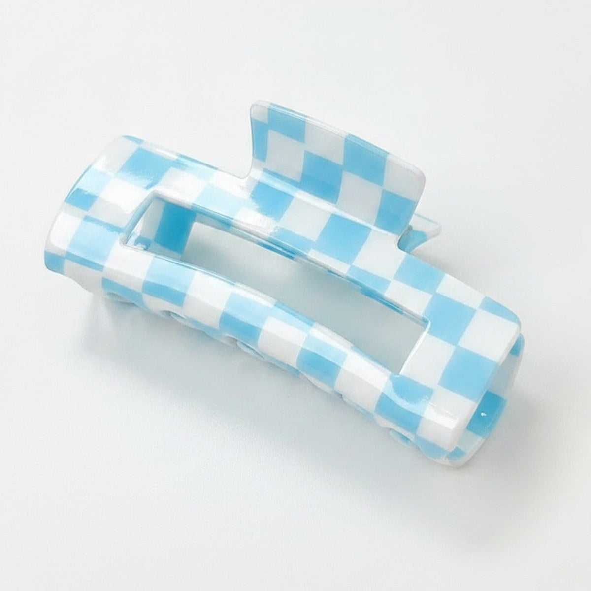 Hair Claw Clip - Blue White Grid 10.5cm – hair accessories (view 1)