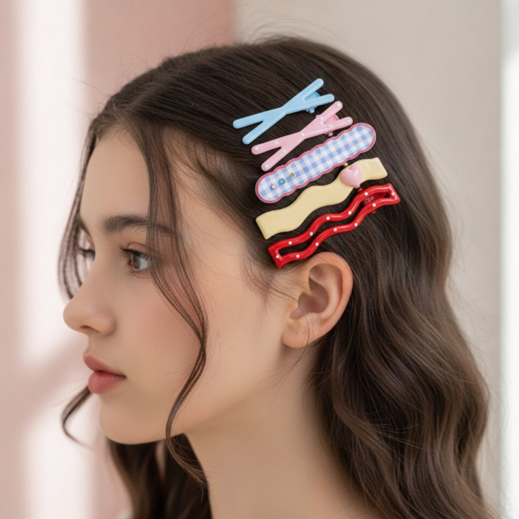 Mini Claw Clip Set Mix & Match Pink Gingham & Heart