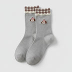 Gray Plaid Trim Puppy Crew Socks – apparel accessories (view 1)