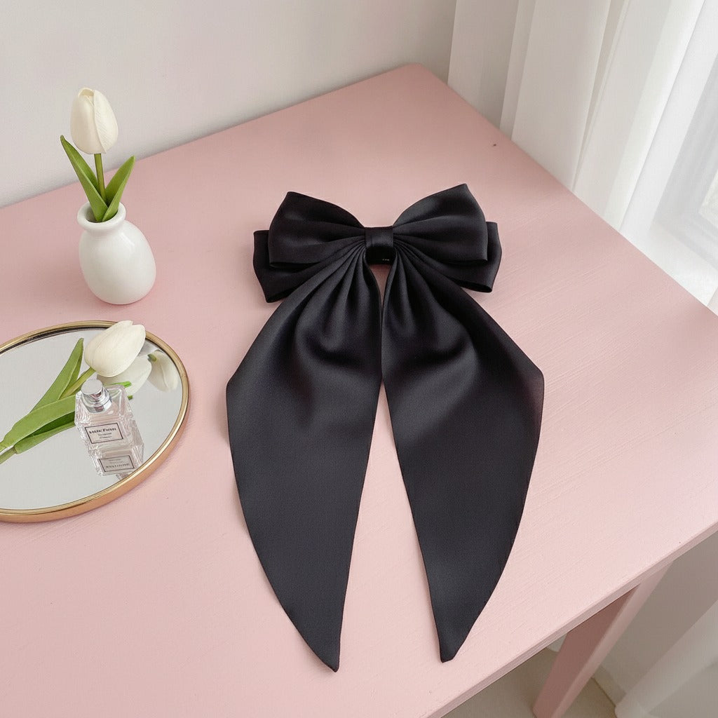 Silky Bow Hair Claw - Black