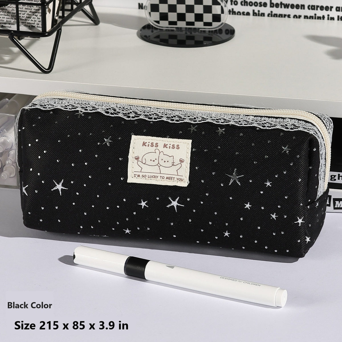 Star-shaped large capacity pencil case - Black