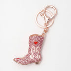 Diamond-encrusted high boot metal keychain - Pink – novelty & toys (view 1)