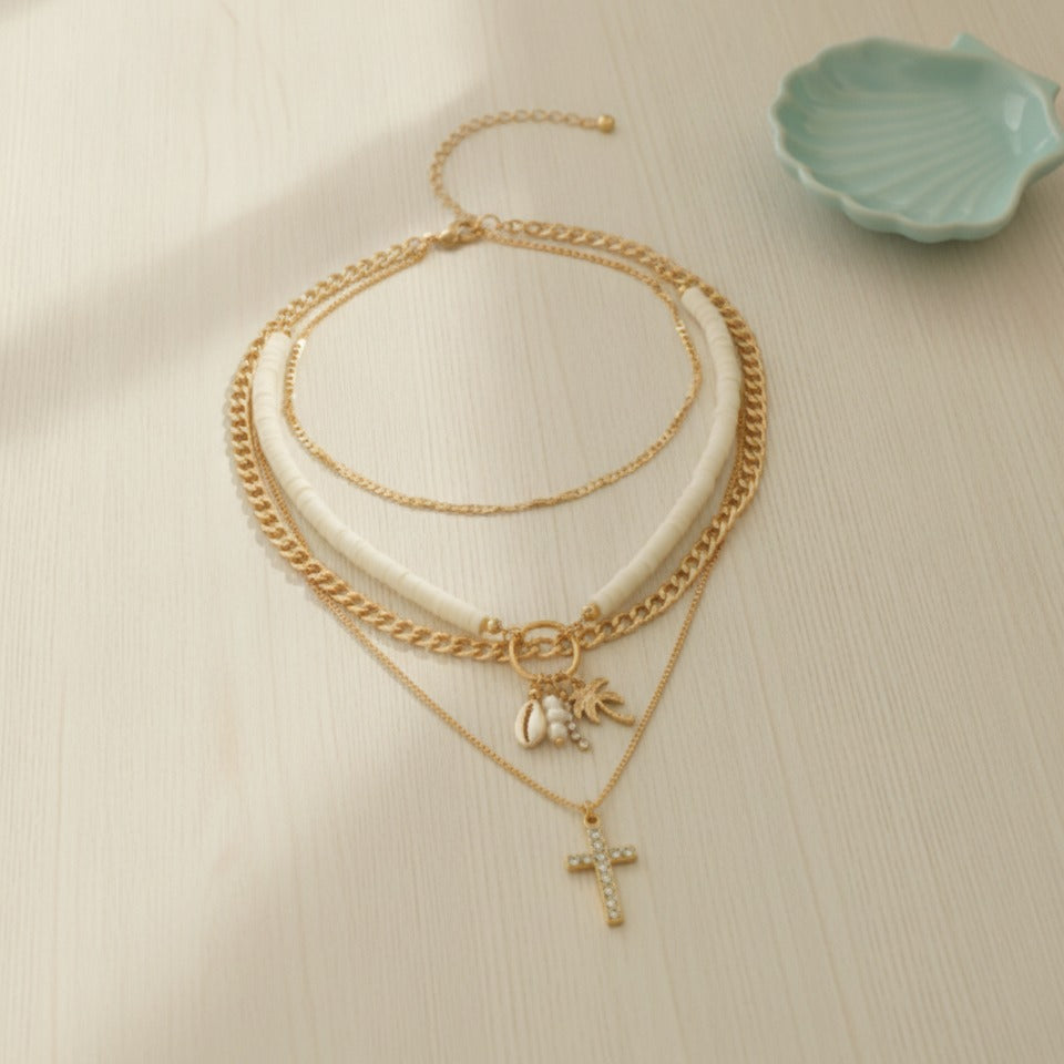 Beaded Ocean Charm Layered Necklace - Type 8
