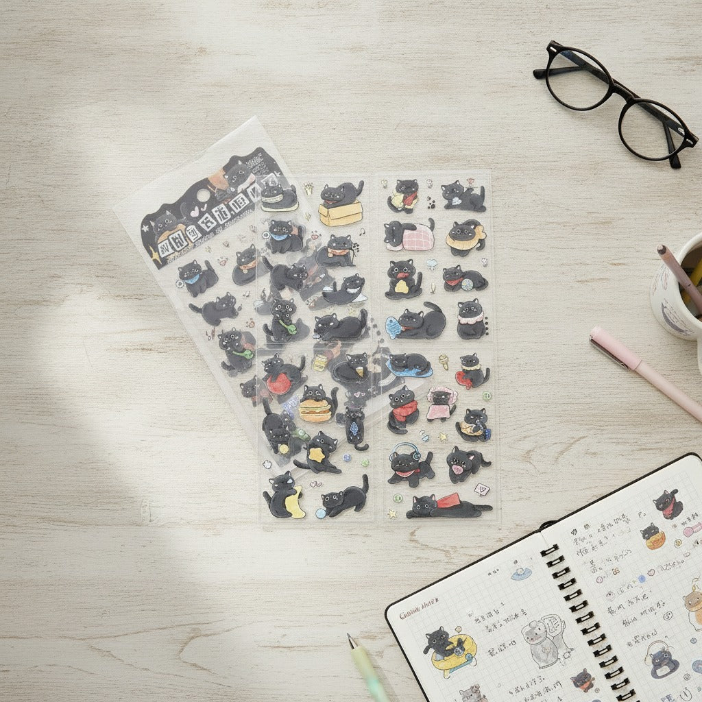 Black Cat Sticker Sheet Set - Moonlight Spirits