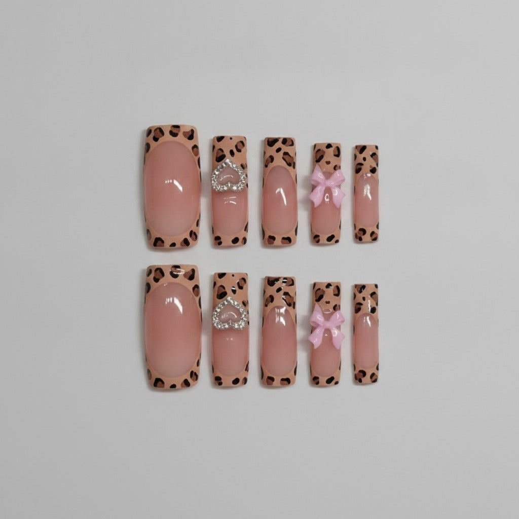 Leopard Bow Press-On Nails - Type 6