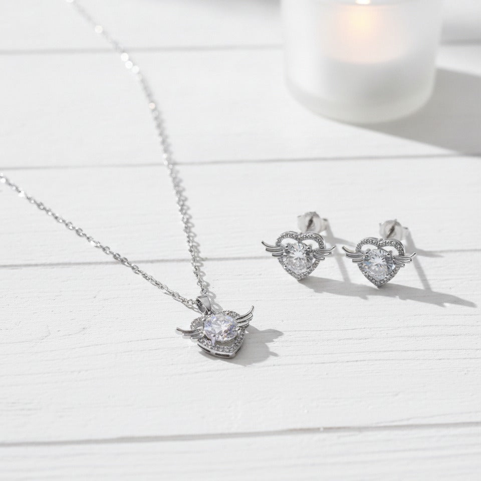 Winged Heart Pendant Necklace - Silver