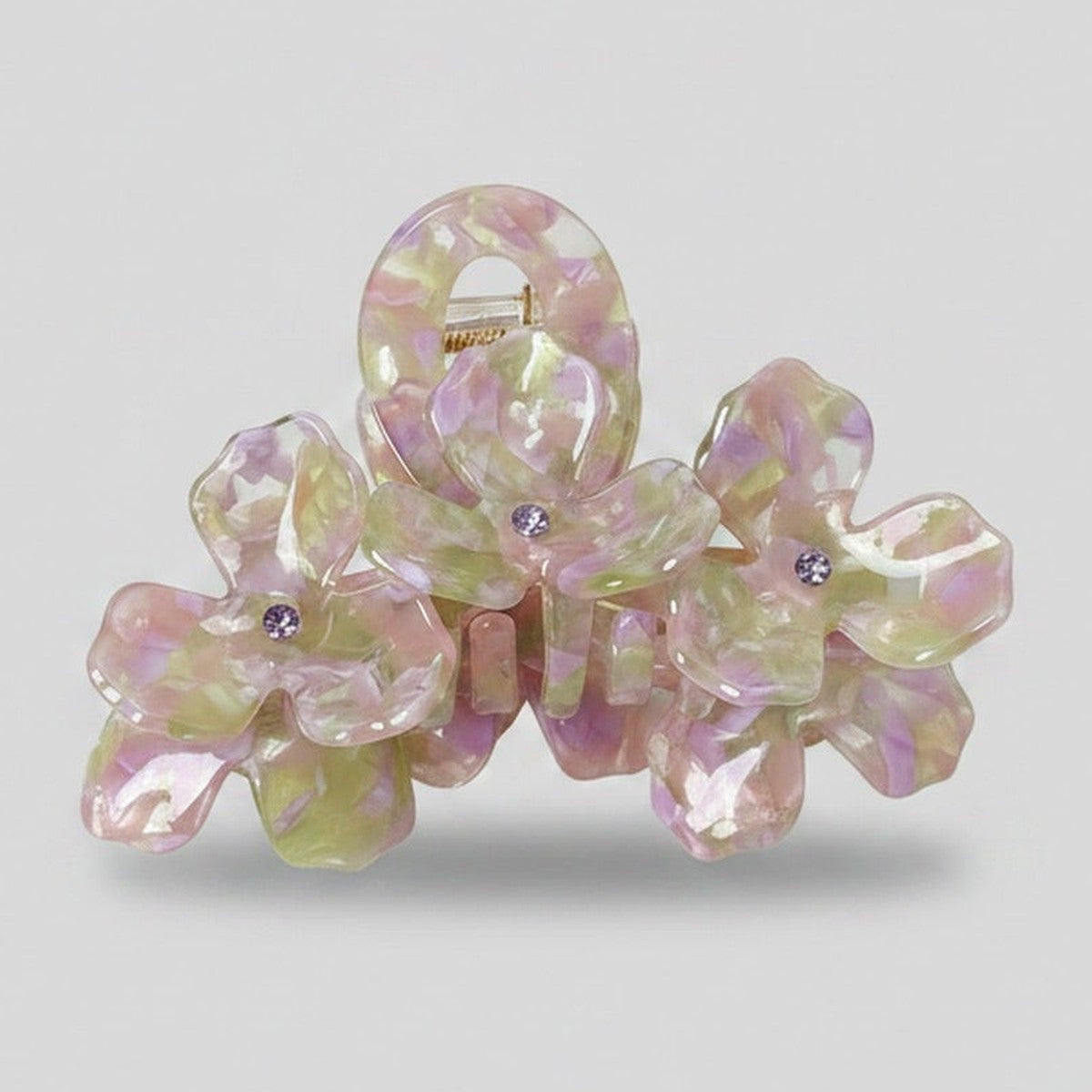 Pearl Flower Crystal Hair Claw - Pink Green 10.5cm – hair accessories (view 1)