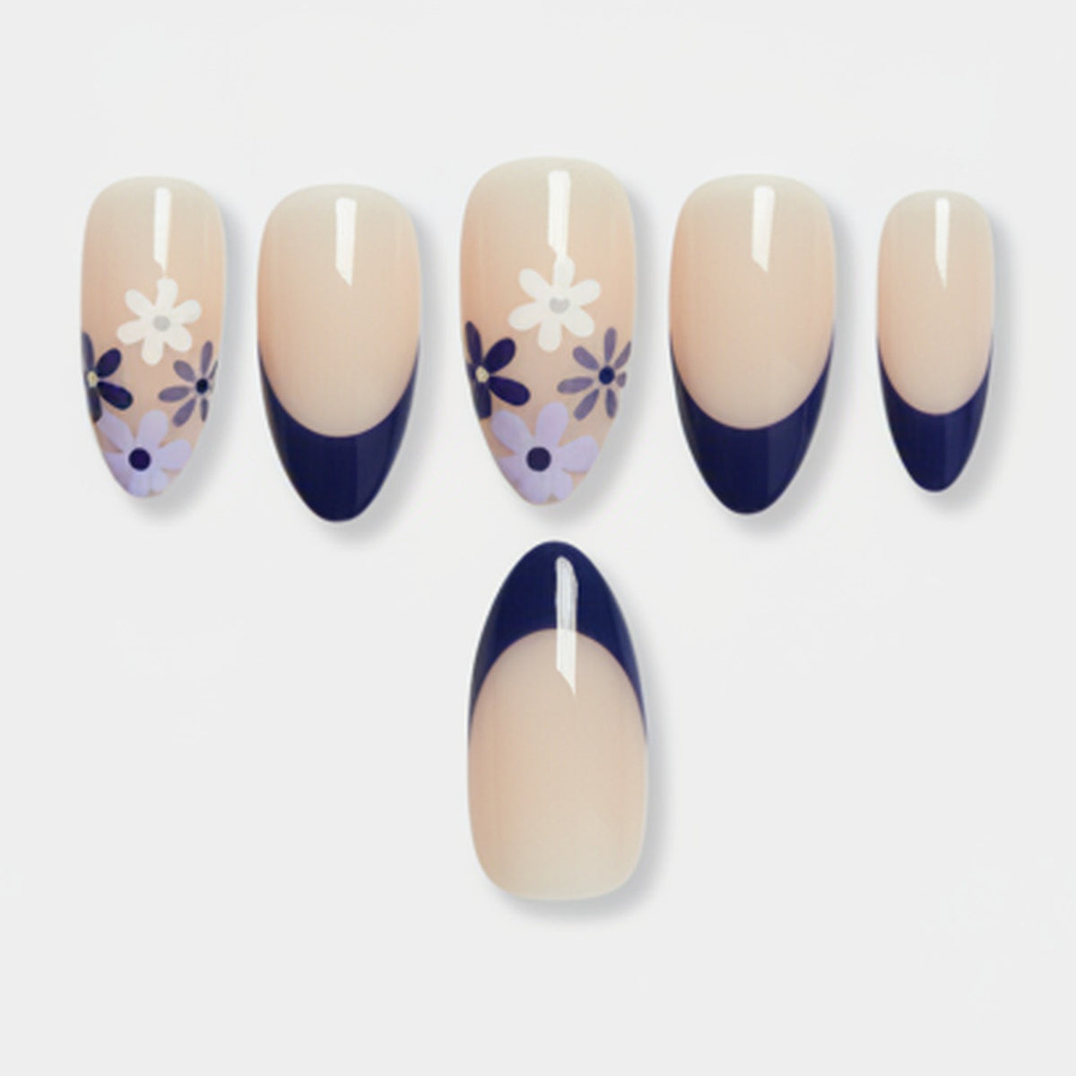 Floral Ombre Nail Set - Cream Navy Floral