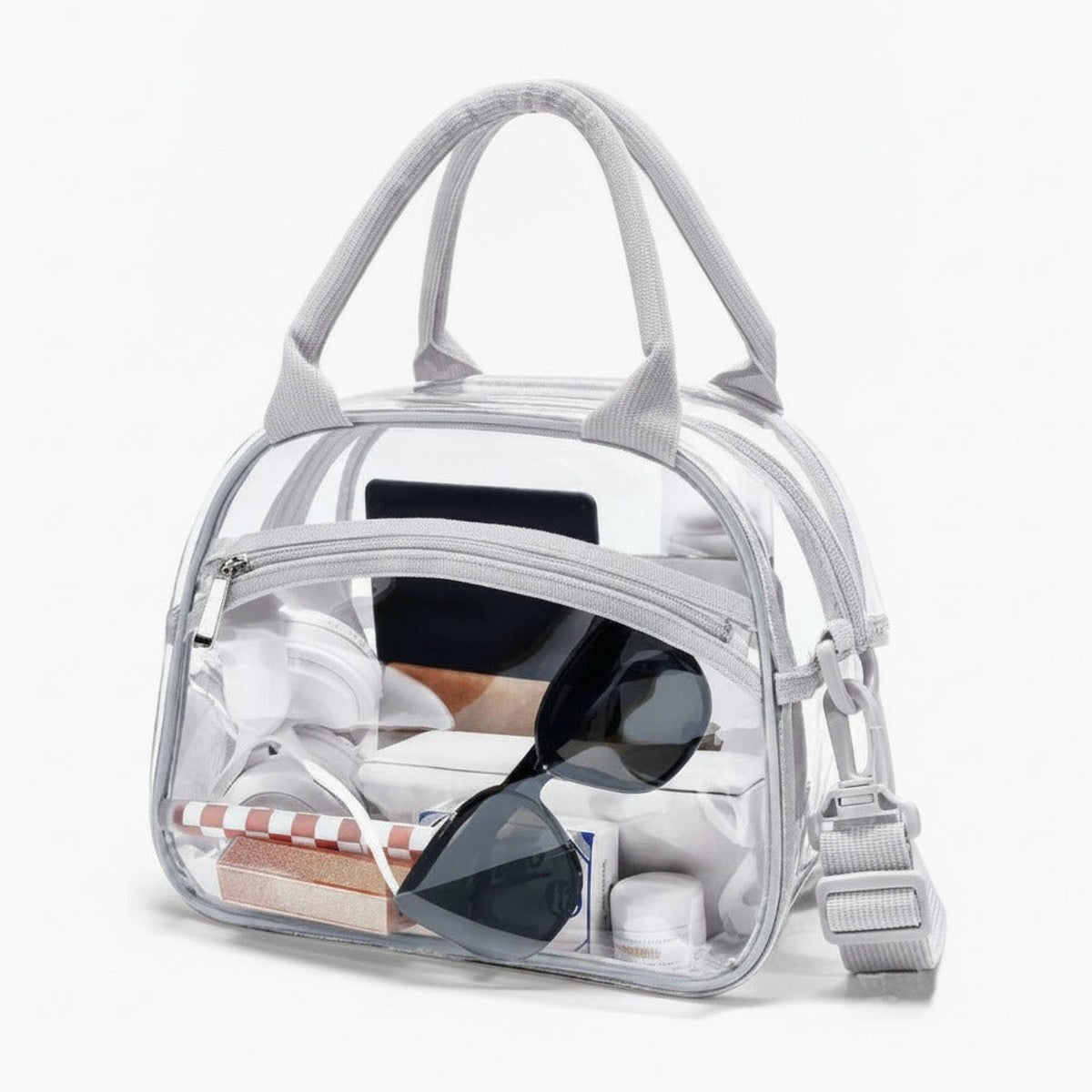 Clear Cosmetic Bag With Trim - Gray – bags & wallets (view 1)