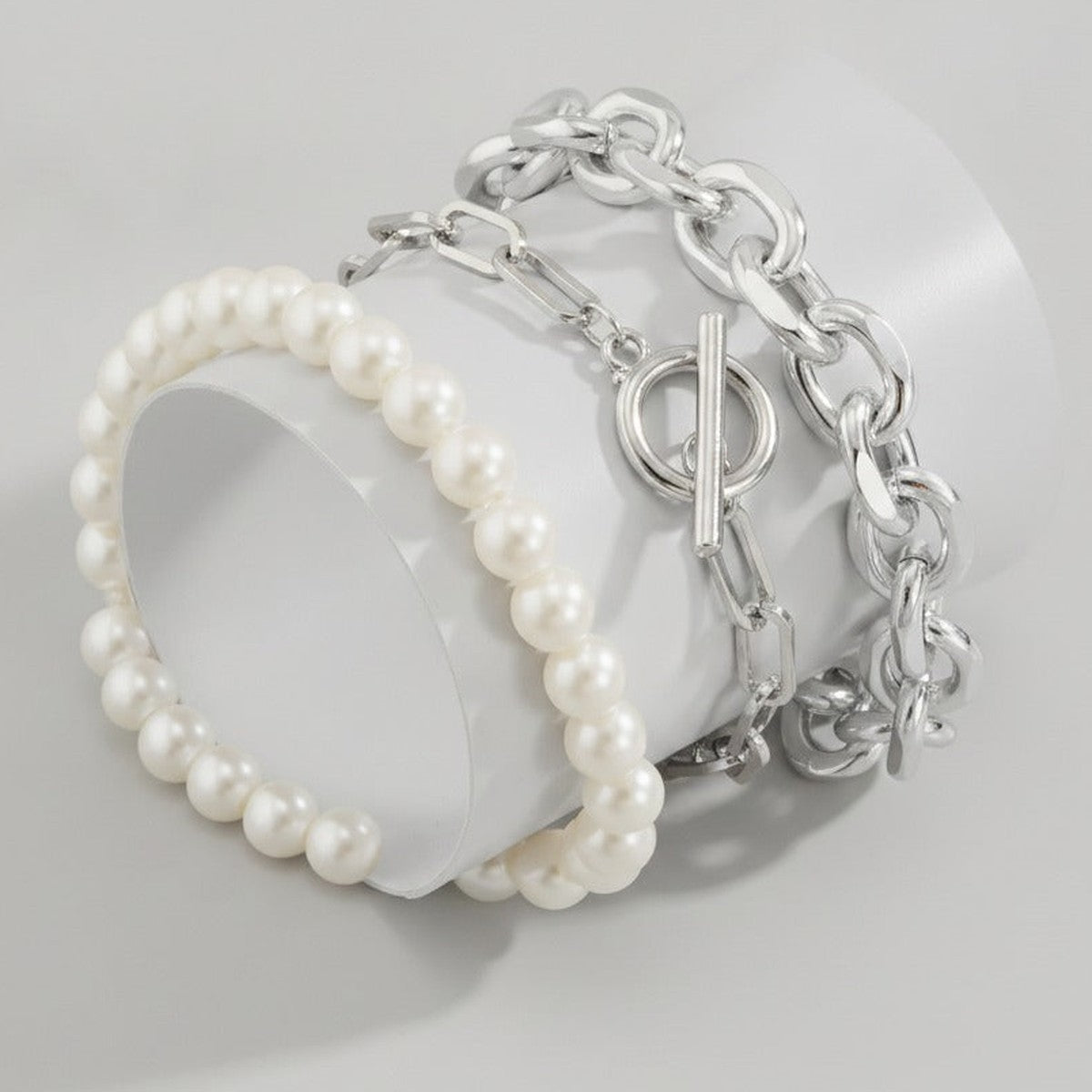 Pearl & Chain Link Bracelet - Silver – jewelry (view 1)