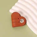 Heart PU Leather Cable Organizer Earphone Holder Strap - Brown