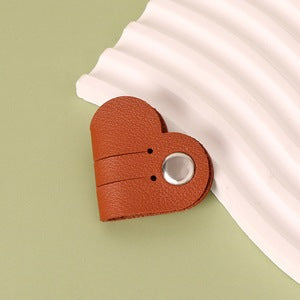 Heart PU Leather Cable Organizer Earphone Holder Strap - Brown