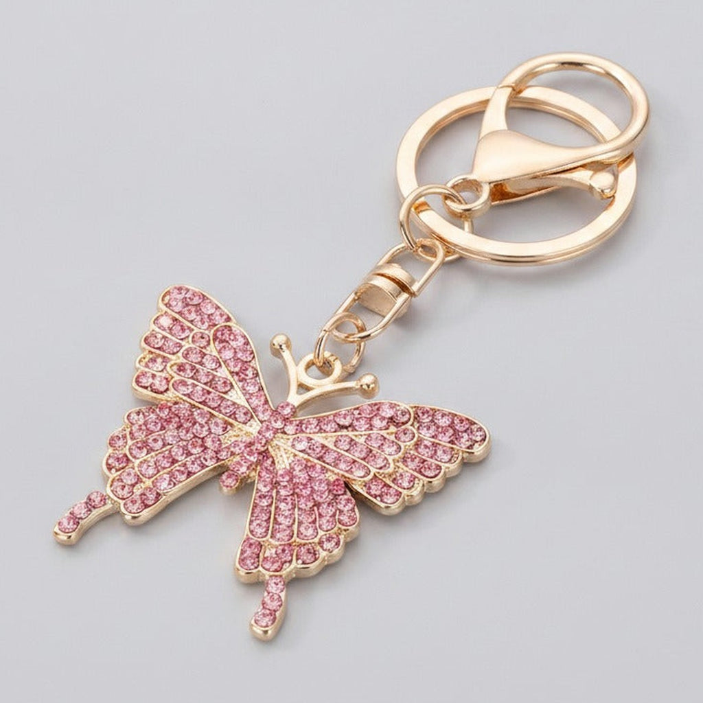 Colorful Butterfly Rhinestone Keychain - Pink