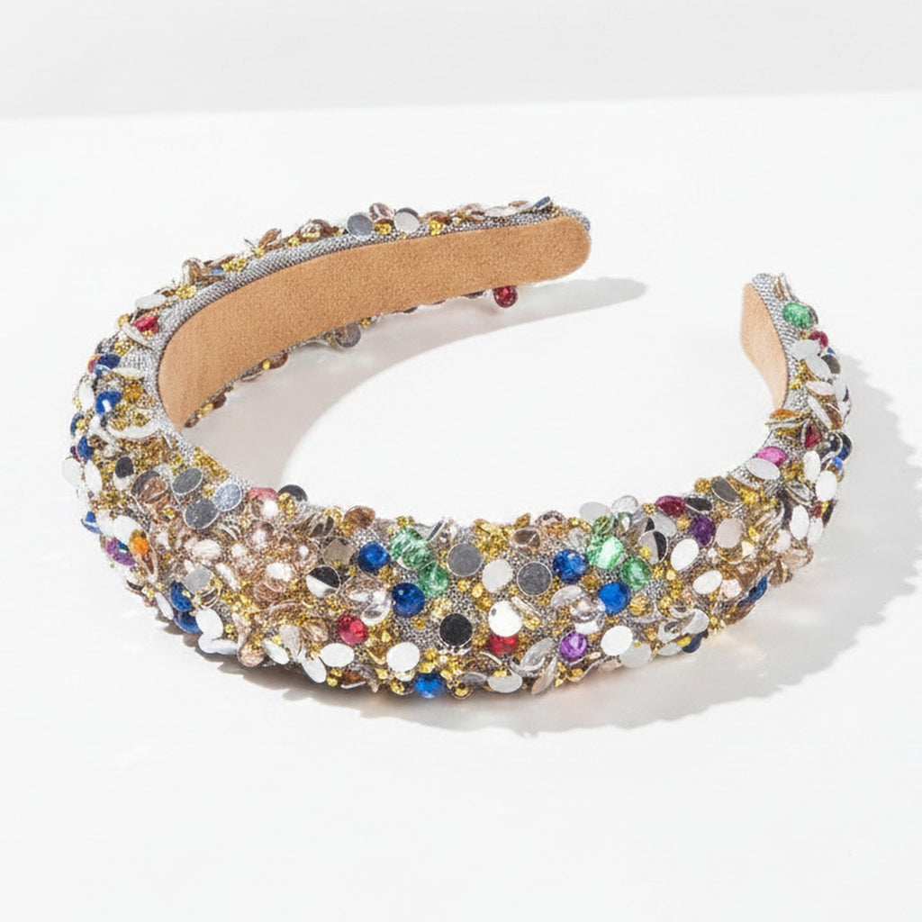 Rhinestone Beaded Padded Headband - Multicolor – hair accessories (view 1)