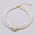Double Strand Pearl Necklace with Rhinestone Pendant - 7# Necklace White Circle – jewelry (view 1)