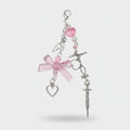 Pink Heart Bow Beaded Acrylic Keyring Charm – novelty & toys (view 1)