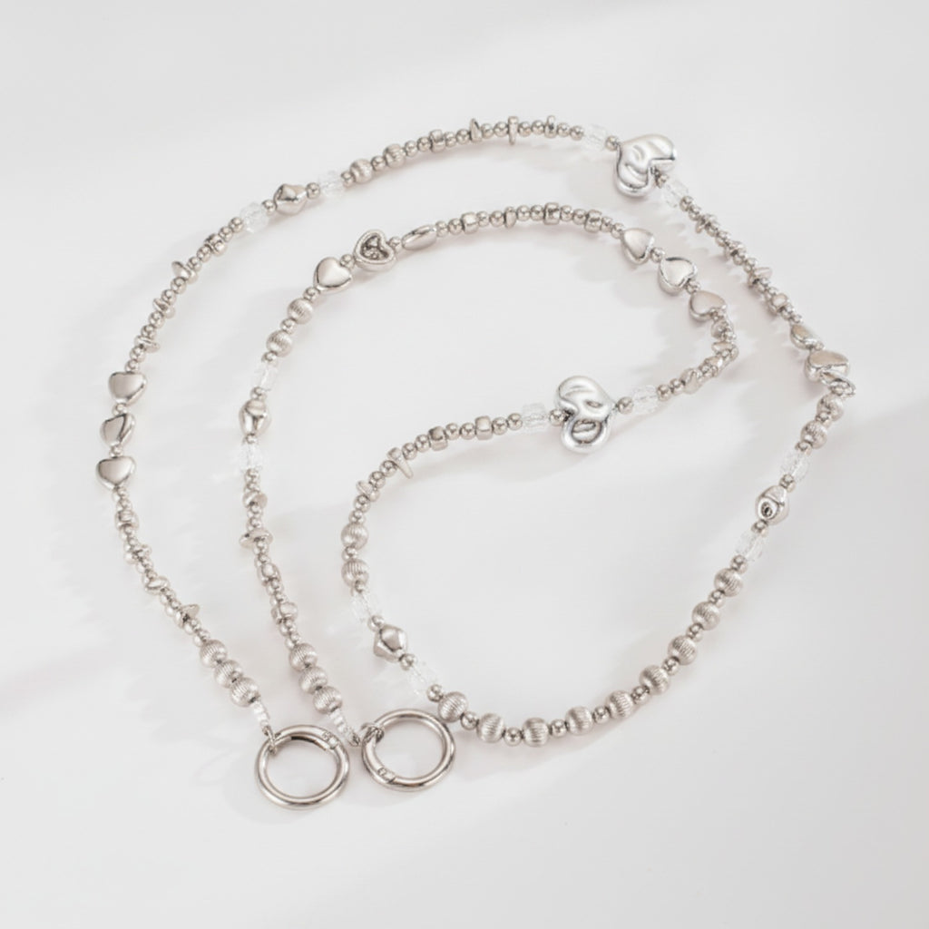 Beaded Phone Charm Strap - Silver Heart