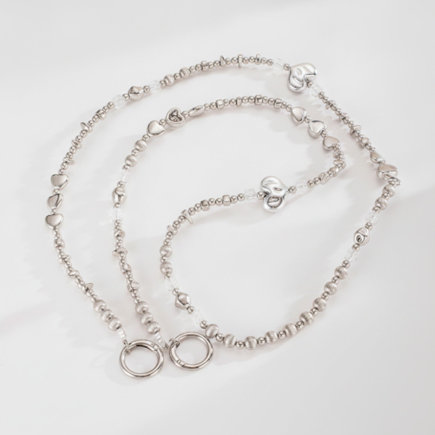 Beaded Phone Charm Strap - Silver Heart
