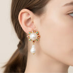 Pearl Drop Flower Statement Earrings Pearl & Gold
