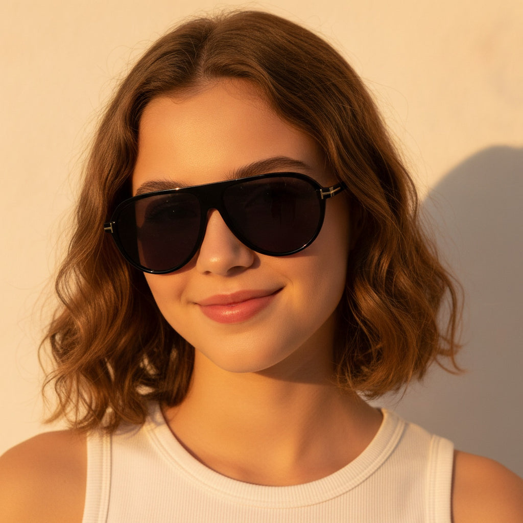 Retro Aviator Sunglasses with Gold Trim Black & Gold