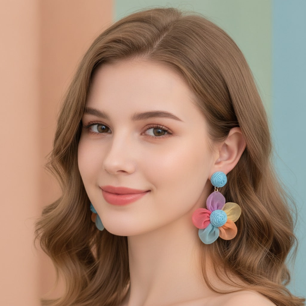 Colorful Petal Dangle Earrings - Rainbow Petals