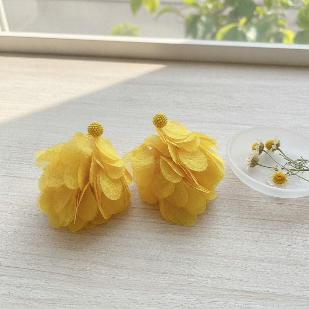 Pom Pom Petal Drop Earrings - Type 2