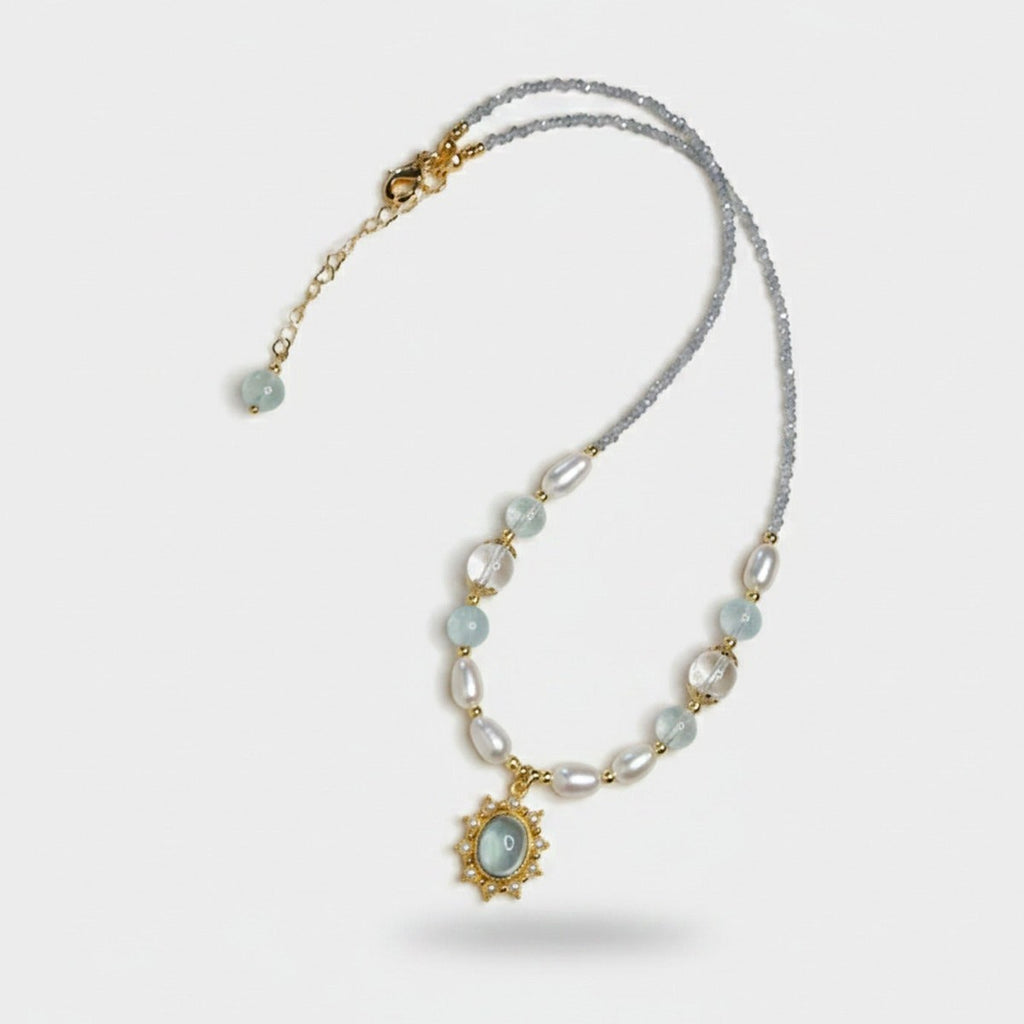 Beaded Pearl Charm Pendant Necklace - Aqua Pearl Charm – jewelry (view 1)