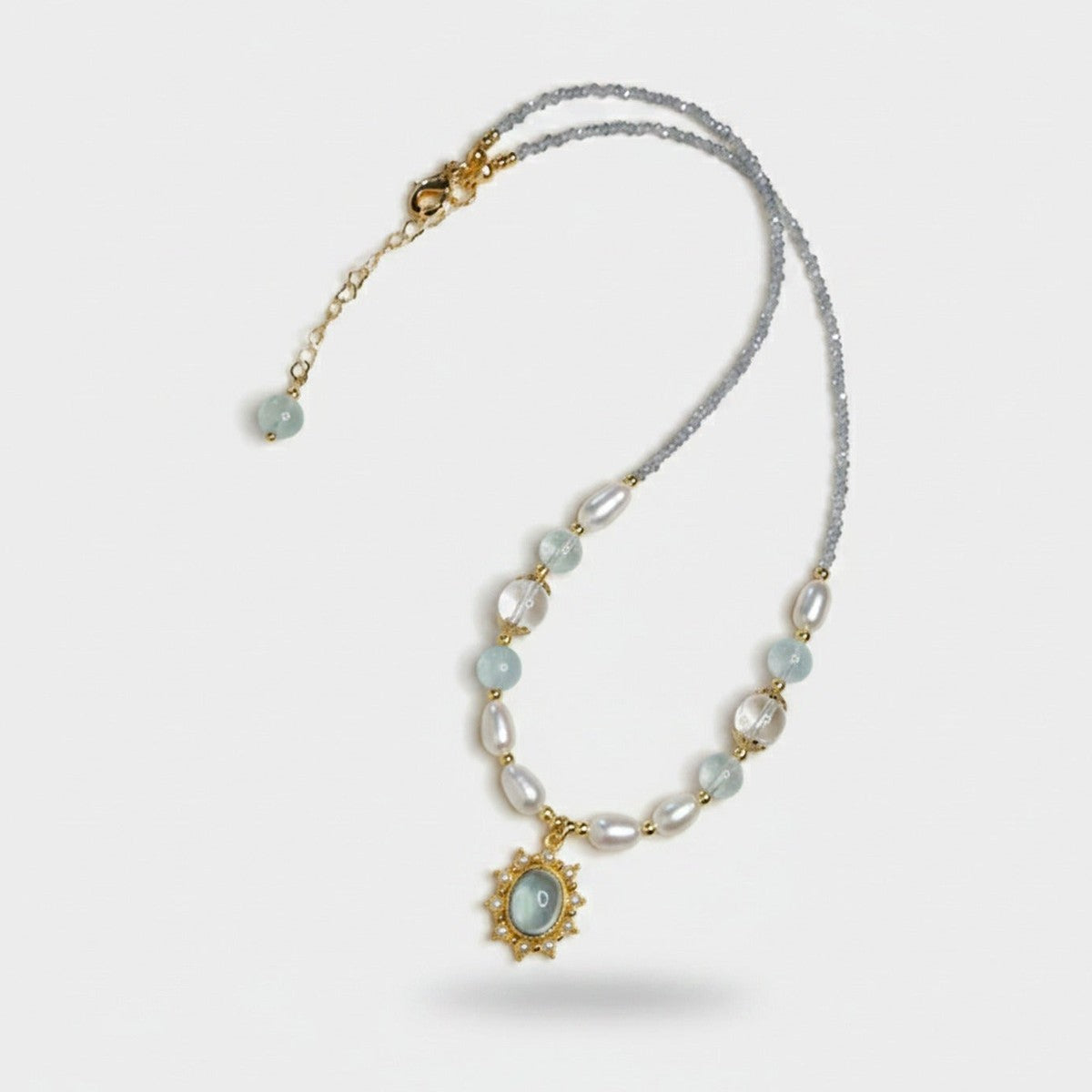 Beaded Pearl Charm Pendant Necklace - Aqua Pearl Charm – jewelry (view 1)