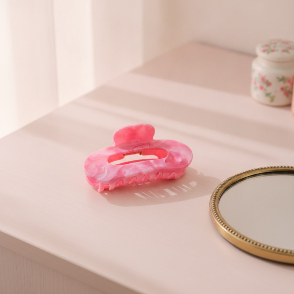 Puffy Oval Hair Claw Clip - Hot Pink