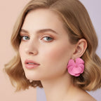 Puffy Flower Petal Dangle Earrings - Rose Red