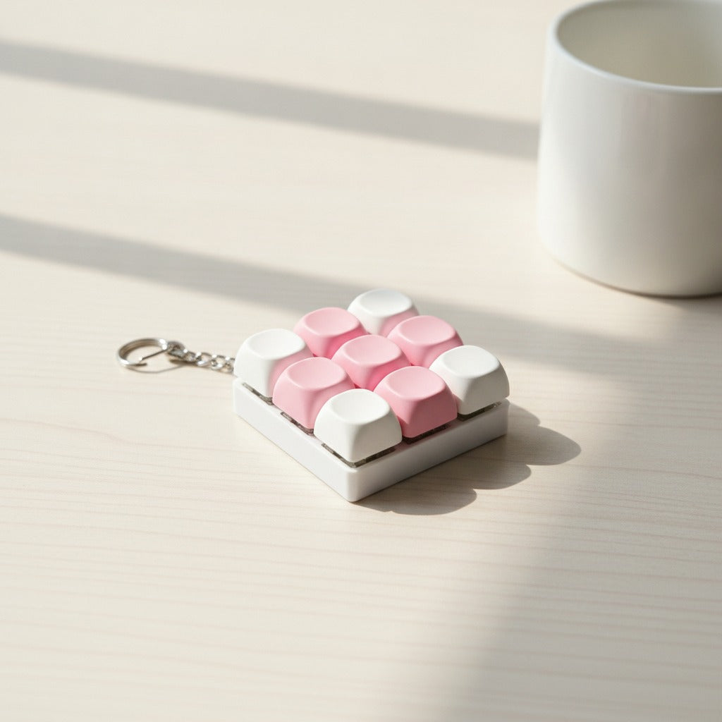 Mini Keyboard Key Keychain - White & Pink
