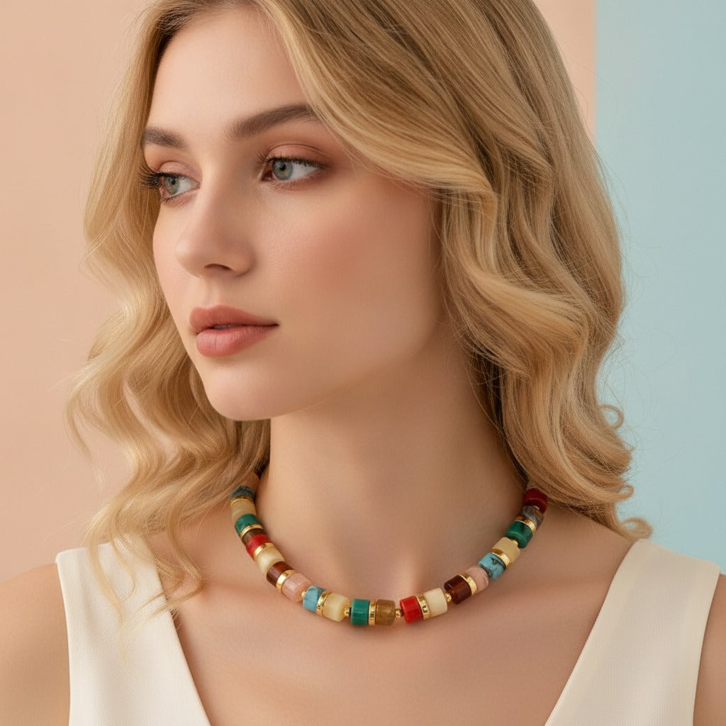 Colorful Beaded Chain Necklace - Multicolor