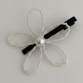 Pearl Beaded Bow Hair Clip Black – hair accessories (view 1)