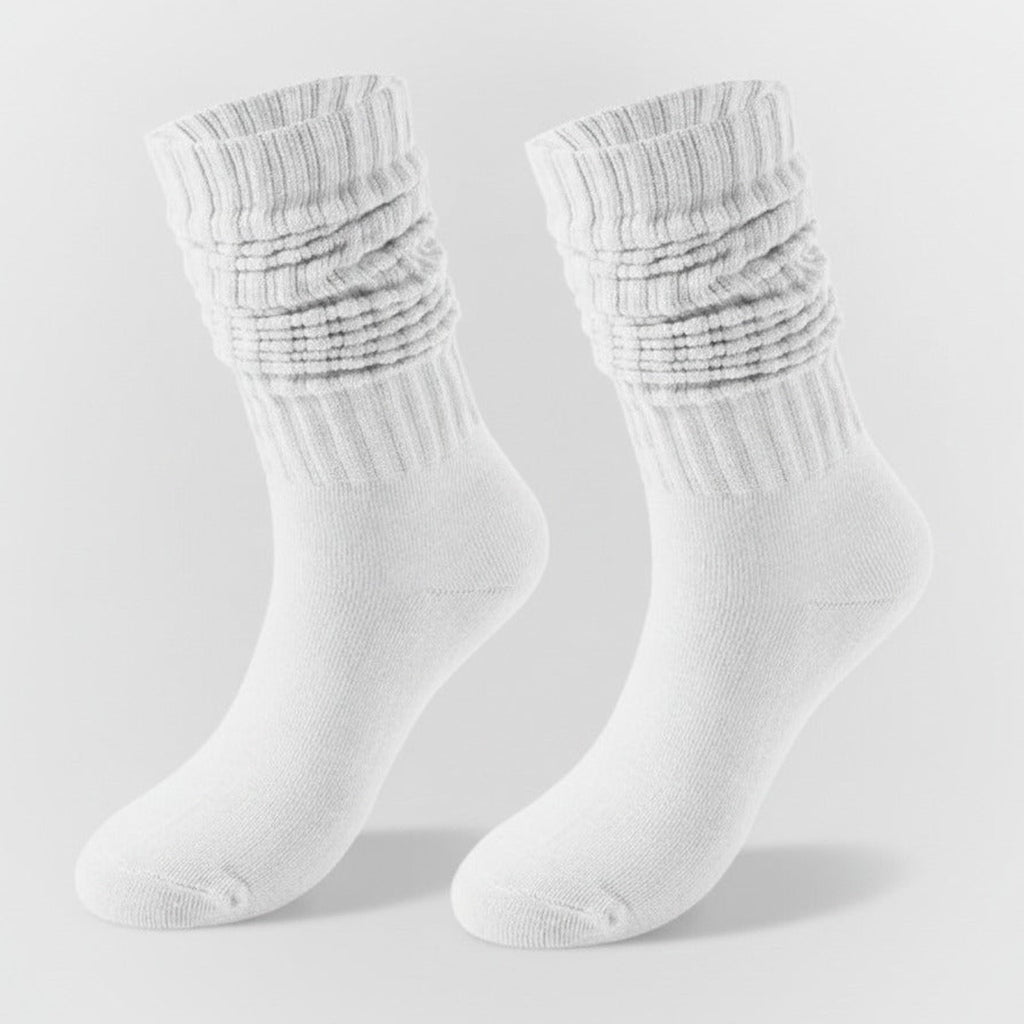 Slouchy Ribbed Crew Socks - White