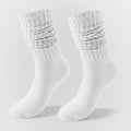 Slouchy Ribbed Crew Socks - White