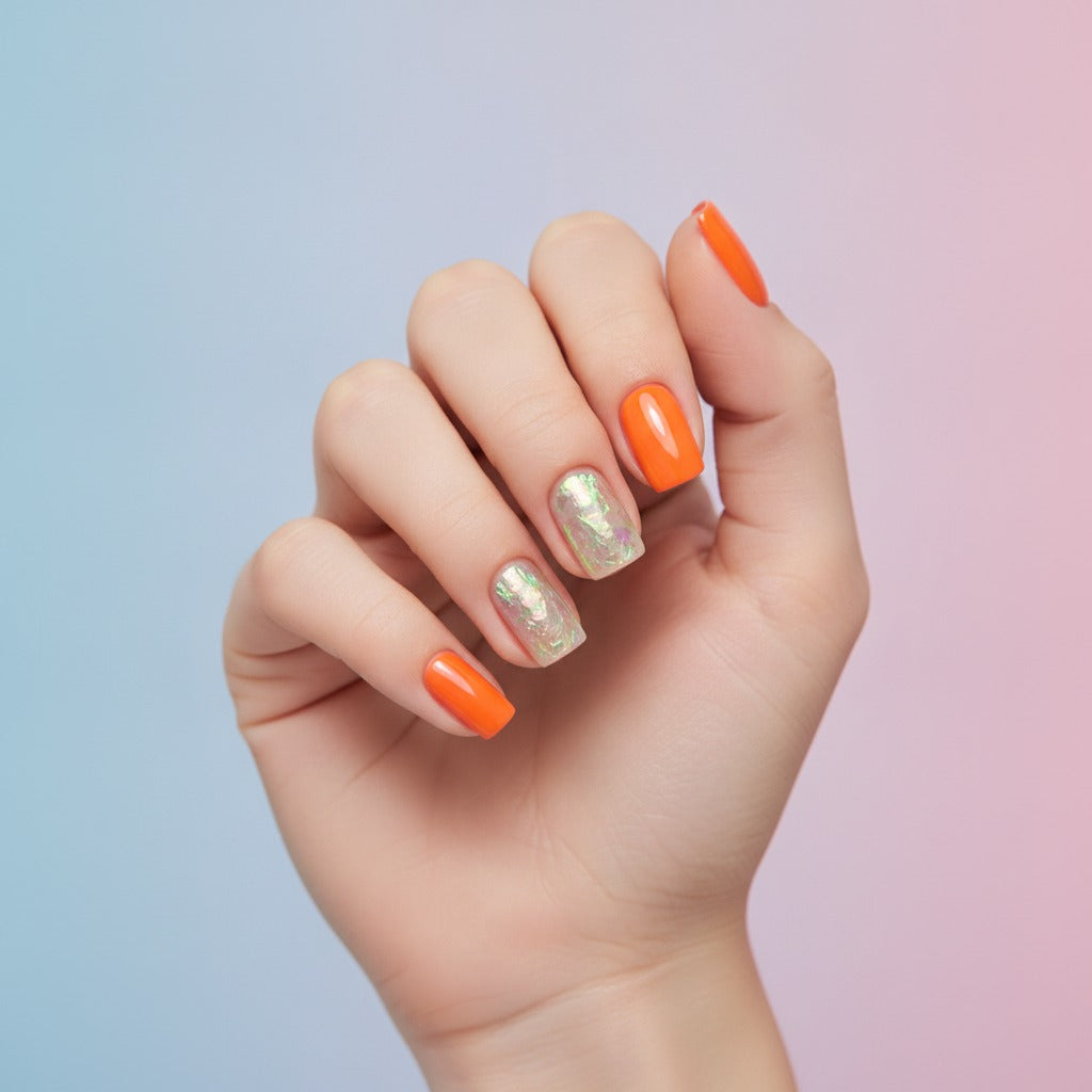 Press-On Nail Ring Set - Orange & Holographic