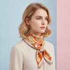 Floral Ribbon Square Scarf - Cream & Blue Alt