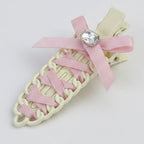 Cream Woven Hair Clip With Pink Ribbon Bow – hair accessories (view 1)