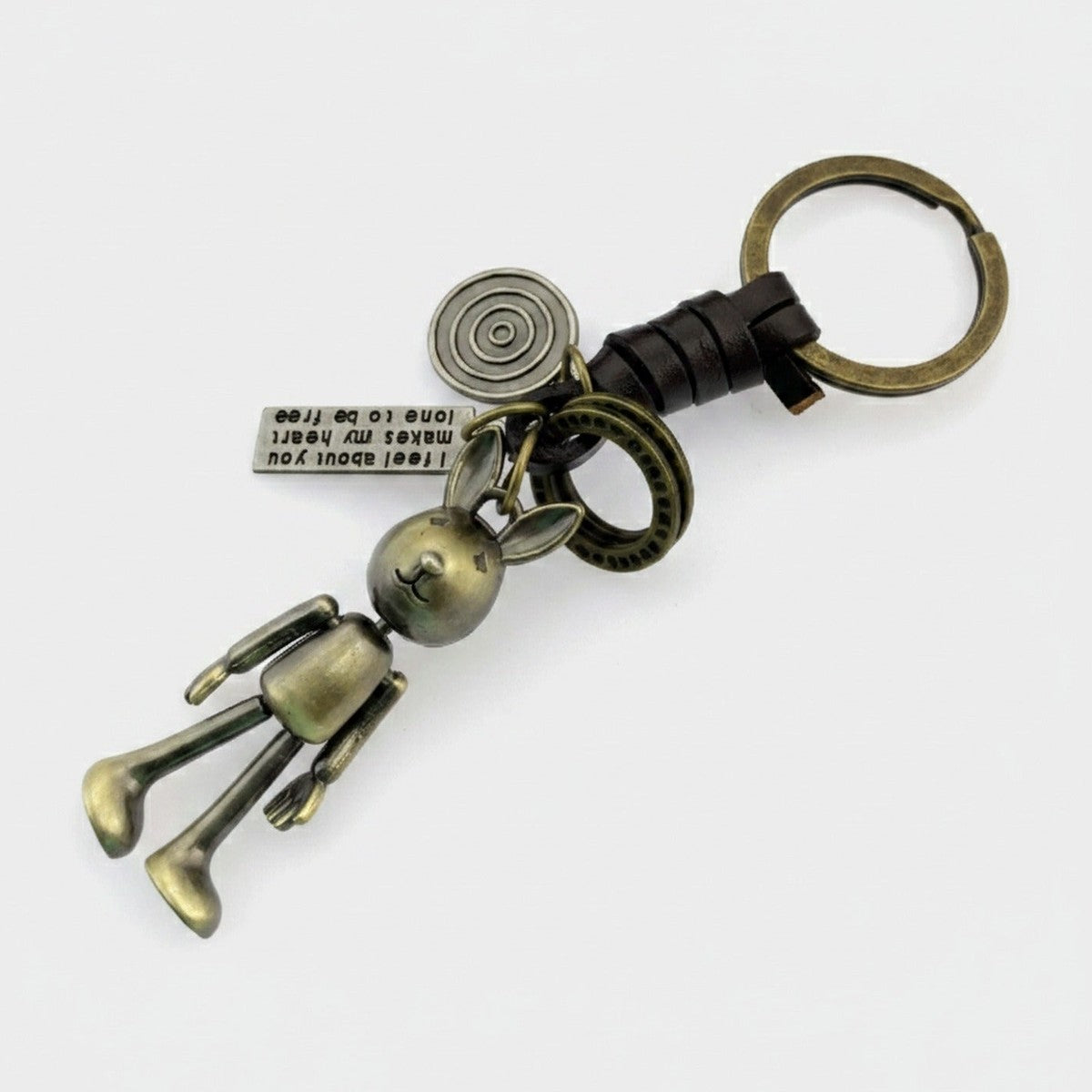 Vintage Bronze Bunny Charm Keychain with Rings – novelty & toys (view 1)