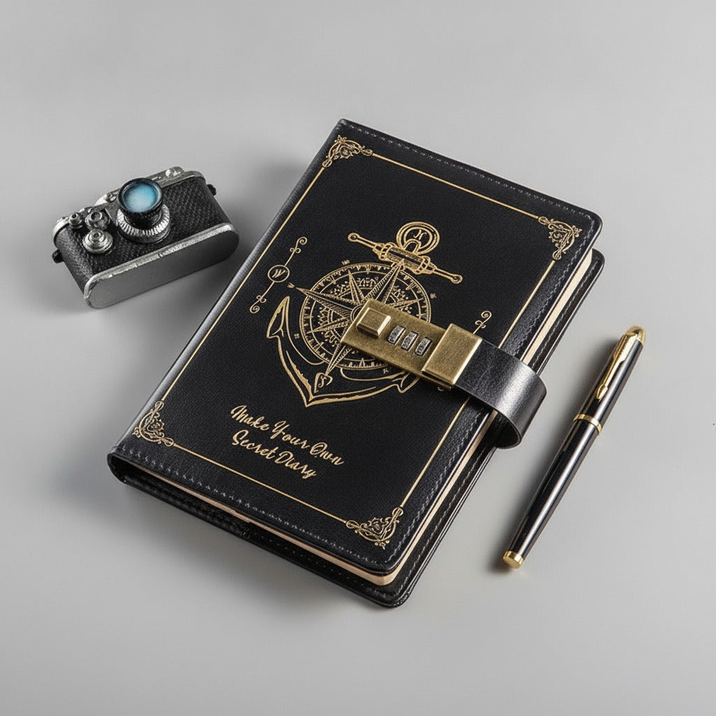 Vintage Lock Diary with Pen - Black